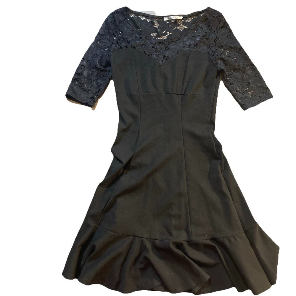 Easel Black Lace Quarter Sleeve Corset Dress Small Tight A Line